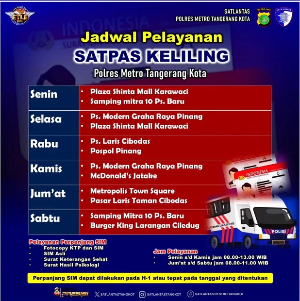 Jadwal dan Lokasi Layanan SIM Keliling di Kota Tangerang Jadwal dan Lokasi Layanan SIM Keliling di Kota Tangerang