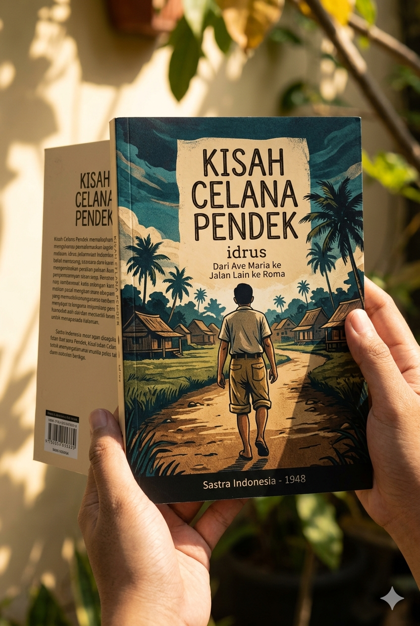 ilustrasi karya buku Idrus Cerpen Kisah Celana Pendek merupakan salah satu cerita dalam kumpulan cerpen Dari Ave Maria ke Jalan Lain ke Roma karya Idrus. Kumpulan cerpen ini pertama kali terbit pada tahun 1948 dan dikenal sebagai karya penting dalam sastra Indonesia