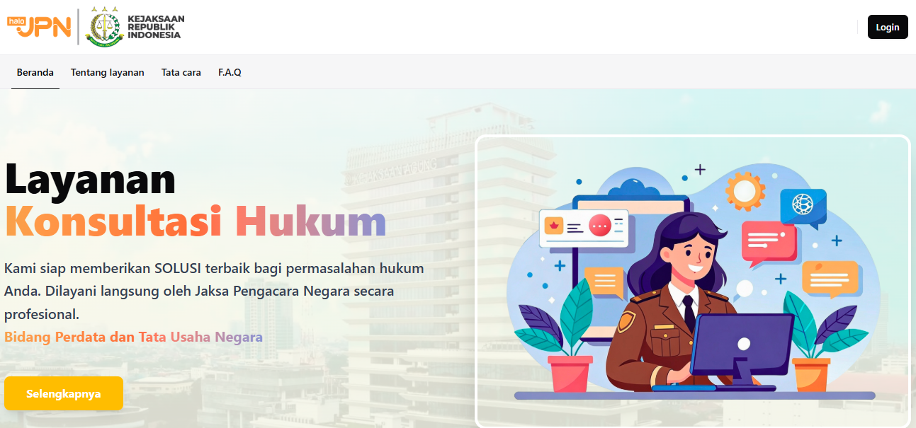 Masyarakat Kota Tangerang dapat memanfaatkan layanan konsultasi hukum secara daring yang disediakan Kejaksaan Negeri (Kejari) Kota Tangerang melalui platform Halo JPN.
