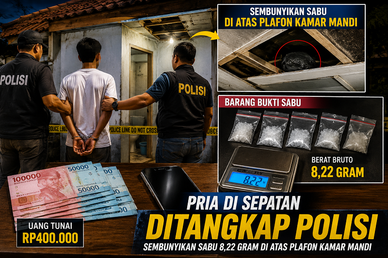 Sembunyikan Sabu 8,22 Gram di Atas Plafon Kamar Mandi, Pria di Sepatan Ditangkap Polisi Sembunyikan Sabu 8,22 Gram di Atas Plafon Kamar Mandi, Pria di Sepatan Ditangkap Polisi