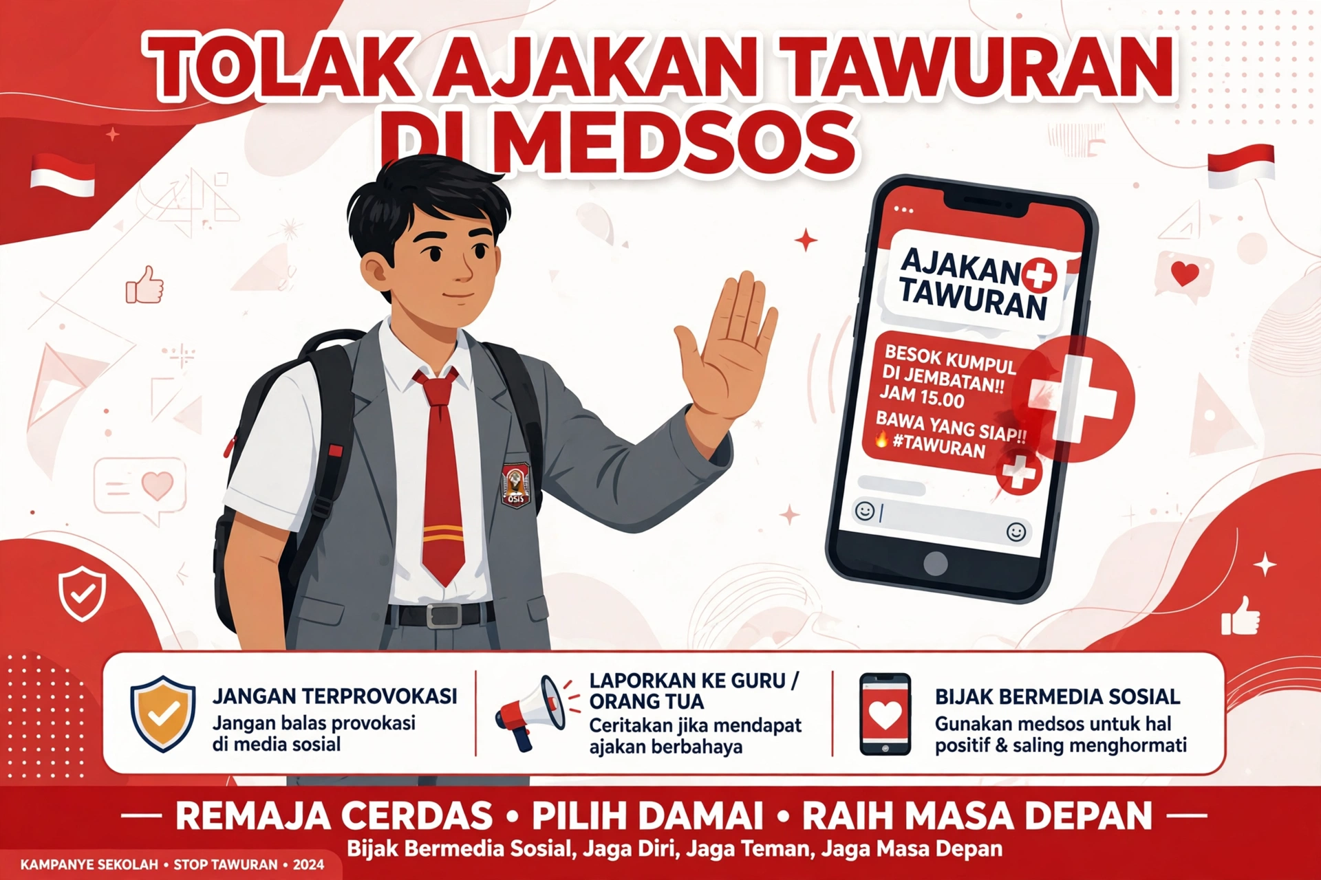 Ilustrasi anti-tawuran - Tolak Ajakan Tawuran di Medsos