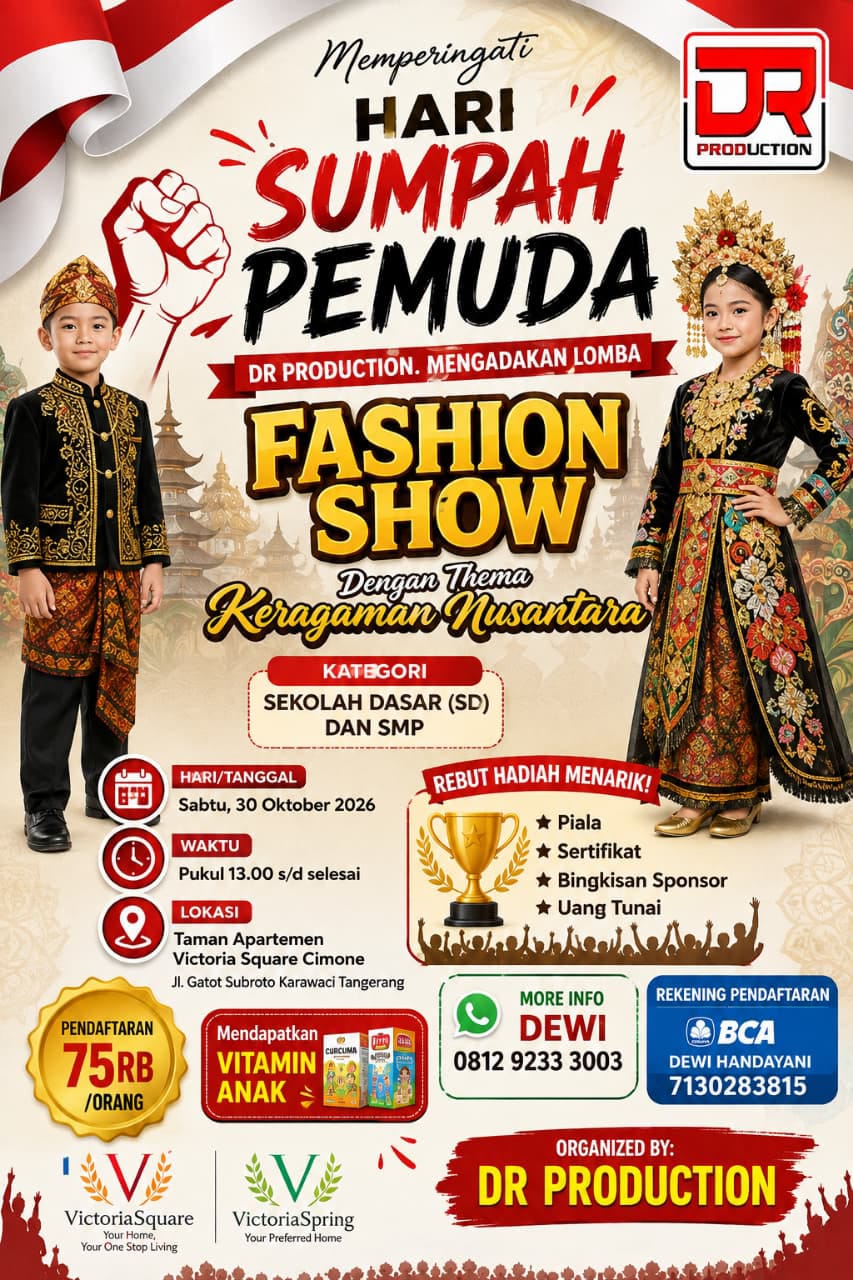 Peringati Hari Sumpah Pemuda 2026, DR Production dan Victoria Square Gelar Fesyen Show Keberagaman Nusantara